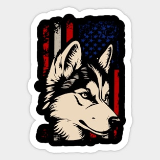 American Flag Husky Majesty, Tee Triumph for Dog Lovers Sticker